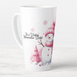 Pink Christmas Snowman Marshmallow World Latte Mug