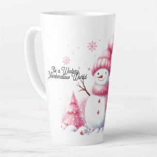 Pink Christmas Snowman Marshmallow World Latte Mug