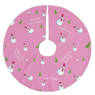 Pink Christmas Snowman Personalized Brushed Polyester Tree Skirt