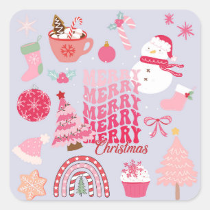 Pink Christmas Square Sticker