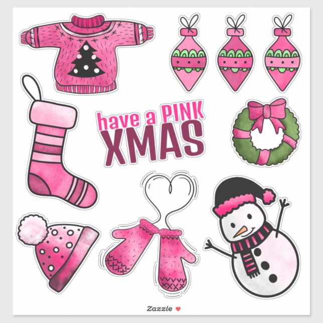 Pink Christmas Sticker Pack (Sheet)