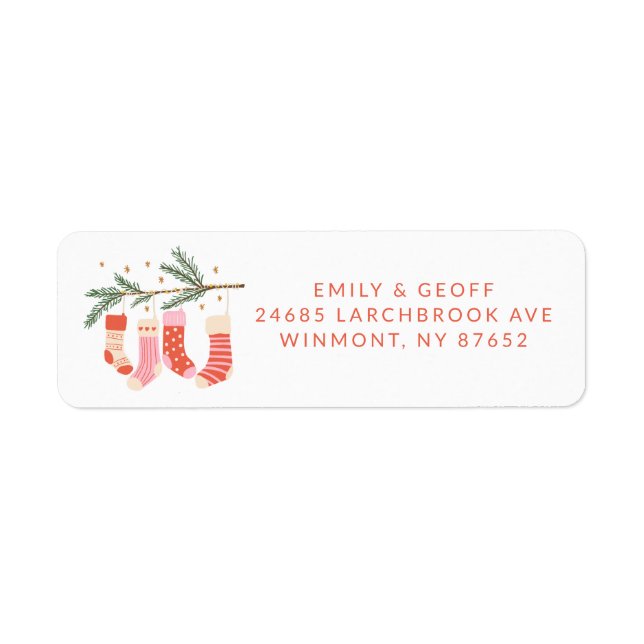 Pink Christmas Stockings Custom Return Address (Front)