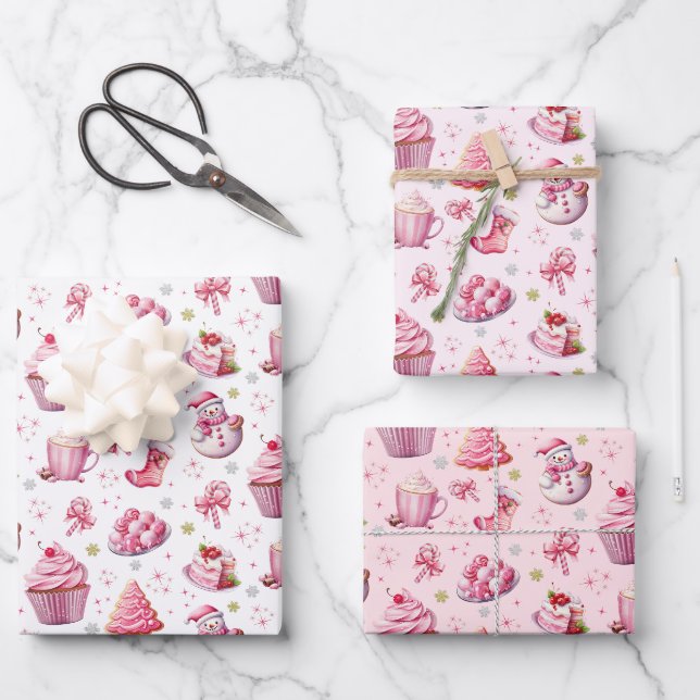 Pink Christmas Sweet Cute Fun Wrapping Paper Sheet (Front)