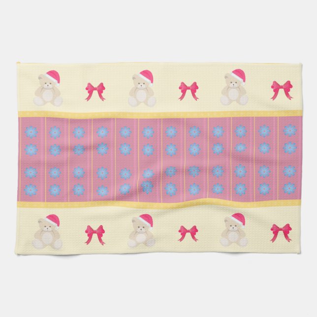 Pink Christmas Teddy Kitchen Towel (Horizontal)