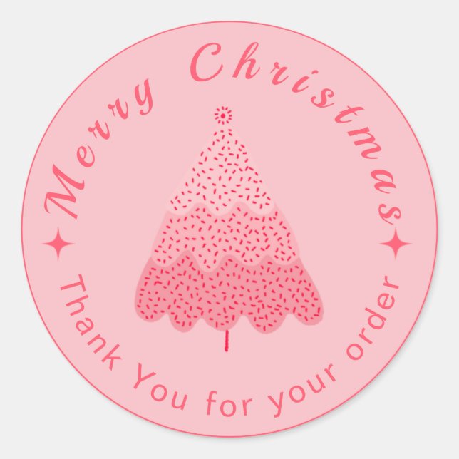 Pink Christmas Thank You Small Business  Classic Round Sticker (Front)