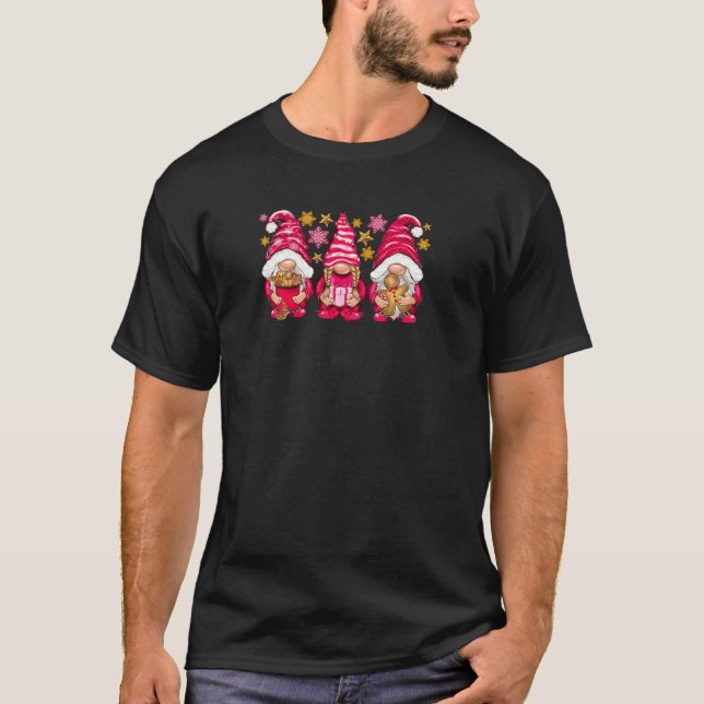 Pink Christmas Three Gnomes Merry Christmas Men Wo T-Shirt (Front)