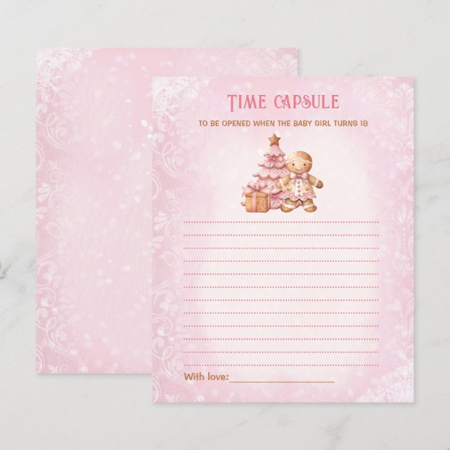 Pink Christmas Time Capsule Card Baby Shower (Front/Back)
