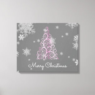 Pink Christmas Tree and Snowflakes Canvas Print