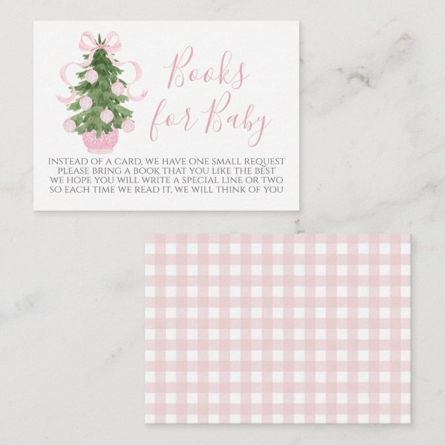 Pink Christmas Tree Baby Shower Book Request Card (Front/Back)