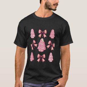 Pink Christmas Tree Cake Trendy Coquette Bow Chris T-Shirt