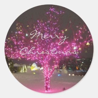 Pink Christmas Tree Classic Round Sticker