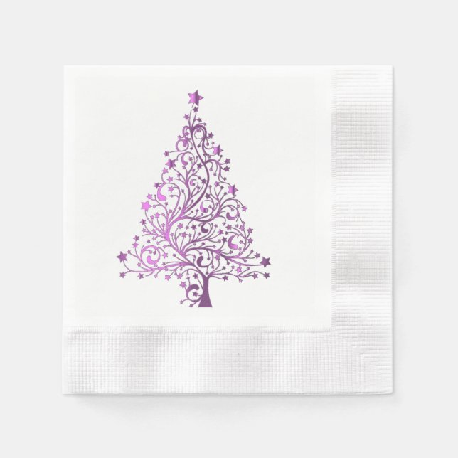 Pink Christmas Tree Cocktail Party Elegant Napkin (Front)