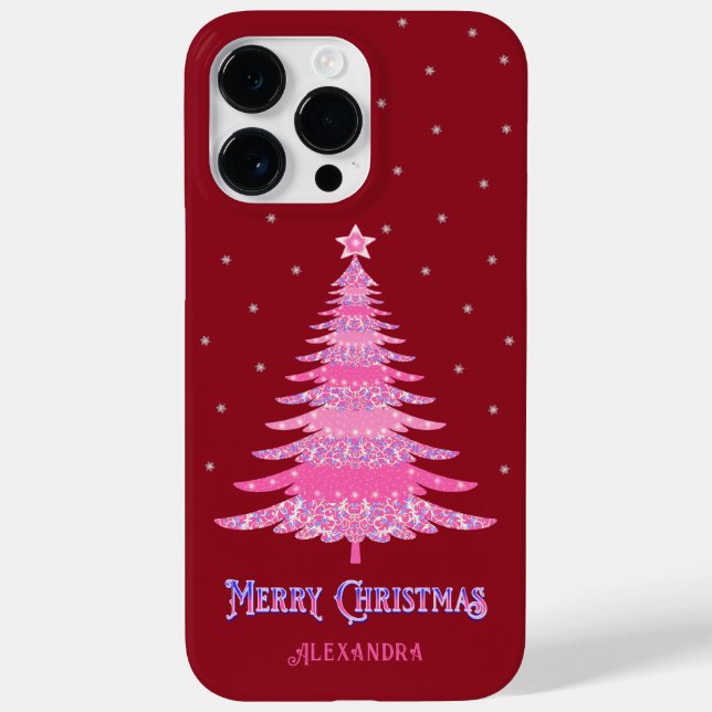 Pink Christmas Tree Custom Name Red Case-Mate iPhone Case (Back)