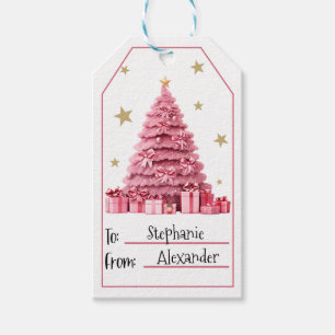 Pink Christmas Tree Gift Tags