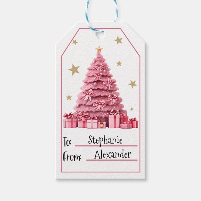 Pink Christmas Tree Gift Tags (Front)