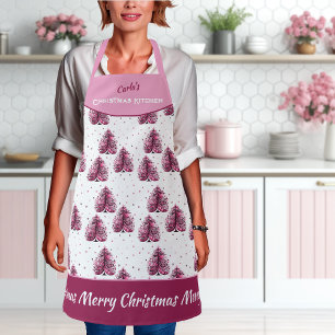 Pink Christmas Tree Girly All-Over Print Apron