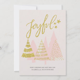 Pink Christmas Tree Gold Parties scintillant Carte