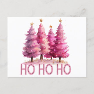Pink Christmas tree HOHOHO Holiday Postcard