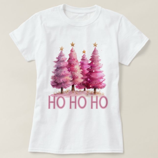 Pink Christmas tree HOHOHO T-Shirt (Design Front)