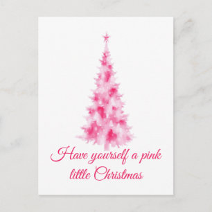 Pink Christmas Tree Holiday Greeting Postcard