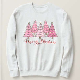 Pink Christmas Tree Hoodie, Women's Holiday Cheer Sweatshirt