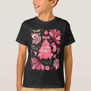 Pink Christmas Tree Merry And Bright Xmas Holiday T-Shirt
