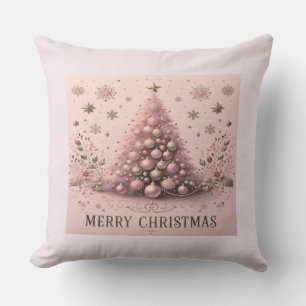 Pink Christmas tree Merry Christmas Throw Pillow