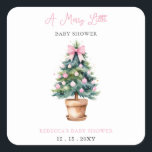 Pink Christmas Tree Merry Little Baby Shower Square Sticker<br><div class="desc">Celebrate the joy of a new arrival with our Pink Christmas Tree Merry Little Baby Girl Baby Shower stickers. Featuring a whimsical pink Christmas tree with pink bow and festive holiday elements, this adorable stickers is perfect for a seasonal baby shower. Customize with your details to create a charming and...</div>