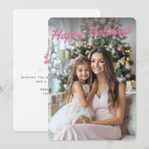 Pink Christmas Tree Modern Custom Photo Holiday Card