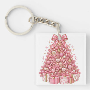 Pink Christmas Tree Ornament Coquette Keychain
