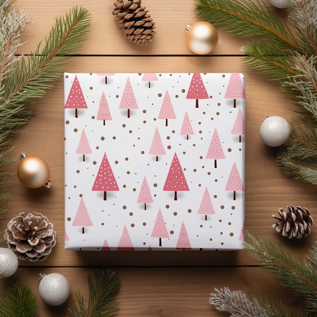 Pink Christmas Tree Pattern Holiday Wrapping Paper (Creator Uploaded)