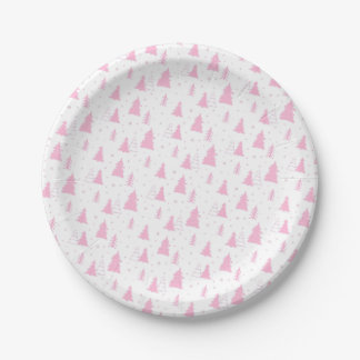 Pink Christmas Tree Pattern Paper Plate
