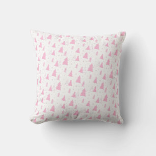Pink Christmas Tree Pattern Throw Pillow