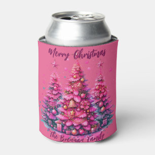 Pink Christmas Tree Personalized Family Can Cooler