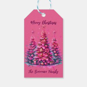 Pink Christmas Tree Personalized Family Gift Tags