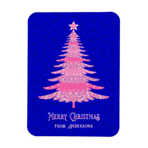 Pink Christmas Tree Personalized Sparkle Modern Magnet