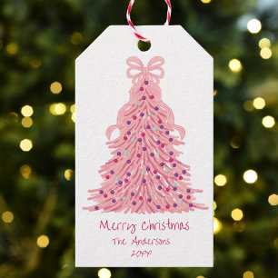 Pink Christmas Tree Pink Bow Gift Tags