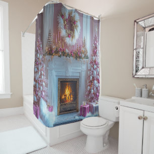 Pink Christmas Tree Pink Candles Fireplace Ostrich