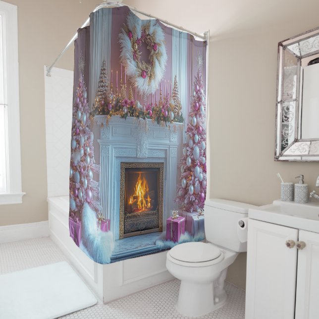 Pink Christmas Tree Pink Candles Fireplace Ostrich (In Situ)