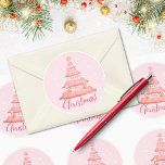 Pink Christmas Tree Round Sticker<br><div class="desc">The perfect round sticker to enhance your holiday card and gift giving this year - especially if you're into a pink Christmas!  This one features a pink Christmas tree with the words: "Have yourself a merry little Christmas" written between the branches and gingerbread men and snowflake as accents!</div>