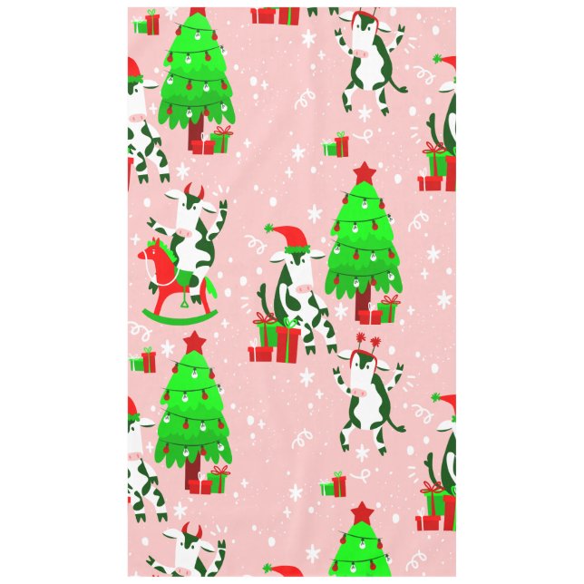 pink christmas tree santa cow  tablecloth (Front)