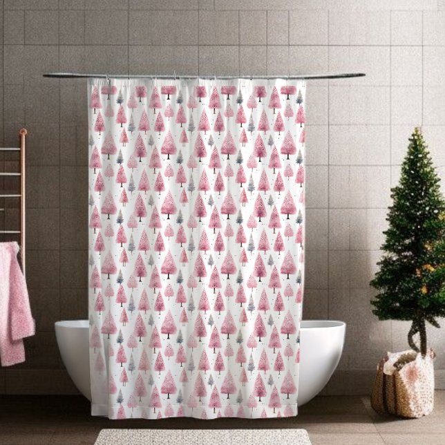 Pink Christmas Tree Shower Curtain (Creator Uploaded)