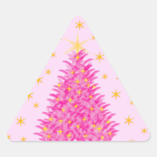 Pink Christmas Tree Stars Triangle Sticker