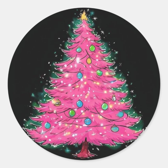 Pink Christmas Tree Sticker, Christmas Sticker (Devant)