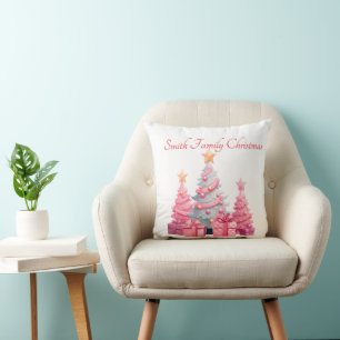 Pink Christmas Tree Throw Pillow