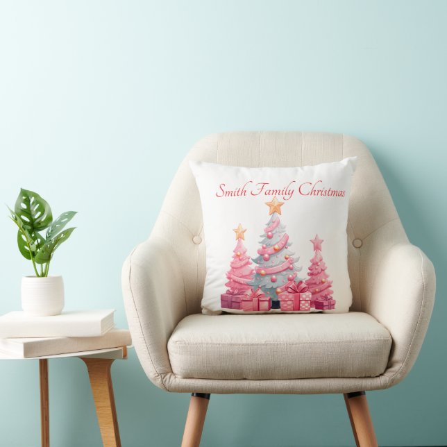 Pink Christmas Tree  Throw Pillow (Chair)