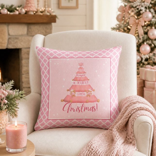 Pink Christmas Tree Throw Pillow (Creator Uploaded)