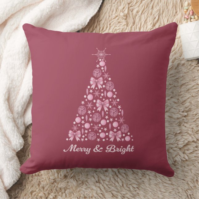 Pink Christmas Tree Throw Pillow (Blanket)
