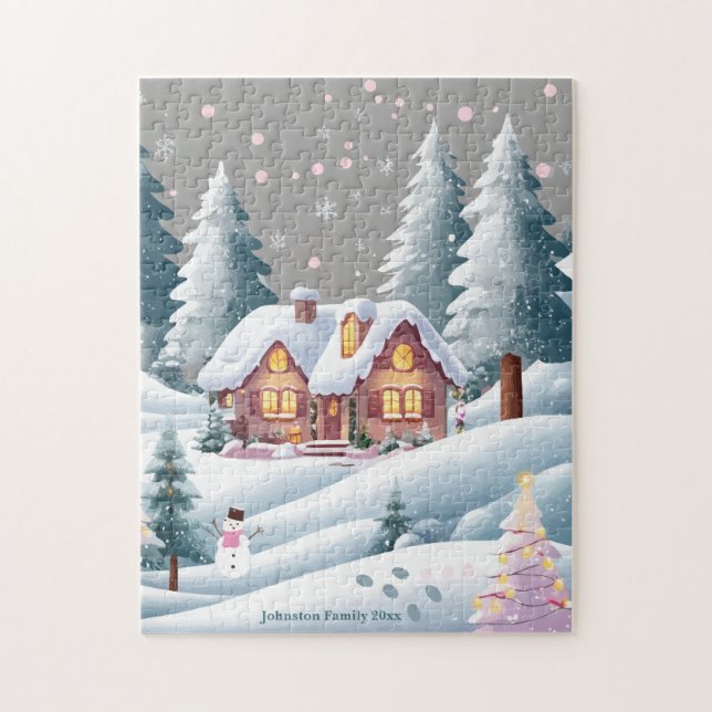 Pink Christmas Tree Town Jigsaw Puzzle (Vertical)
