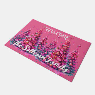 Pink Christmas Tree Trendy Preppy Aesthetic Doormat
